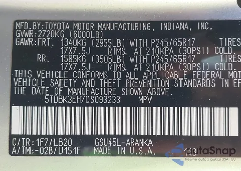 2012 Toyota Highlander Se V6 from USA, damaged, VIN 5TDBK3EH7CS093233